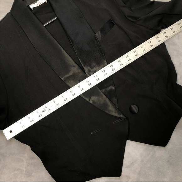 VINTAGE 80s Sz Small Black Cropped Tuxedo Style Jacket - Picture 6 of 6